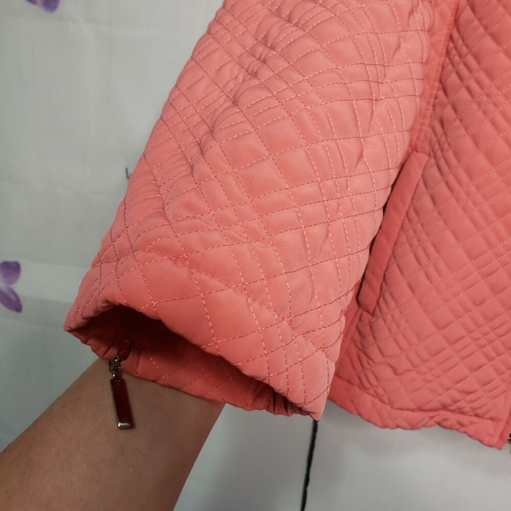 Gallery Coral Quilted Lined Lightweight Zip Blazer Jacket L - Picture 3 of 11